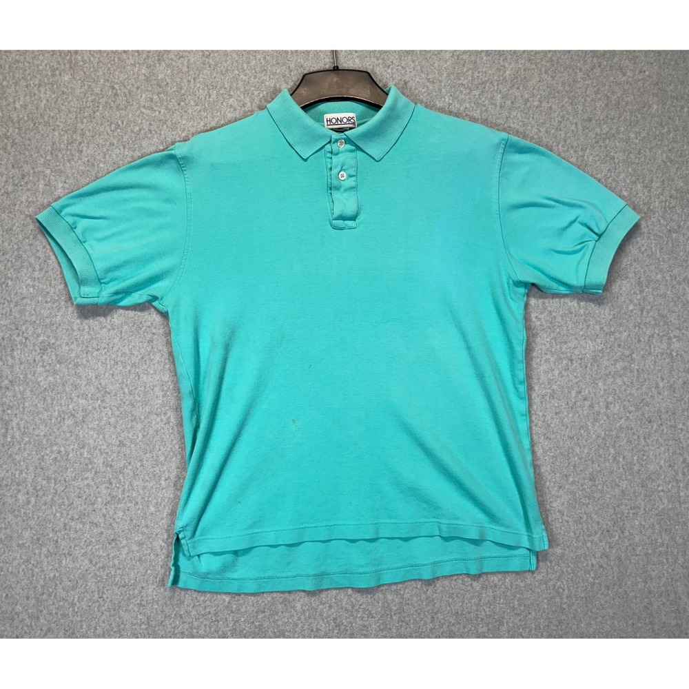Honors Mens Vintage Turquoise Teal Short Sleeve Cotton Polo Shirt Large RN 35546